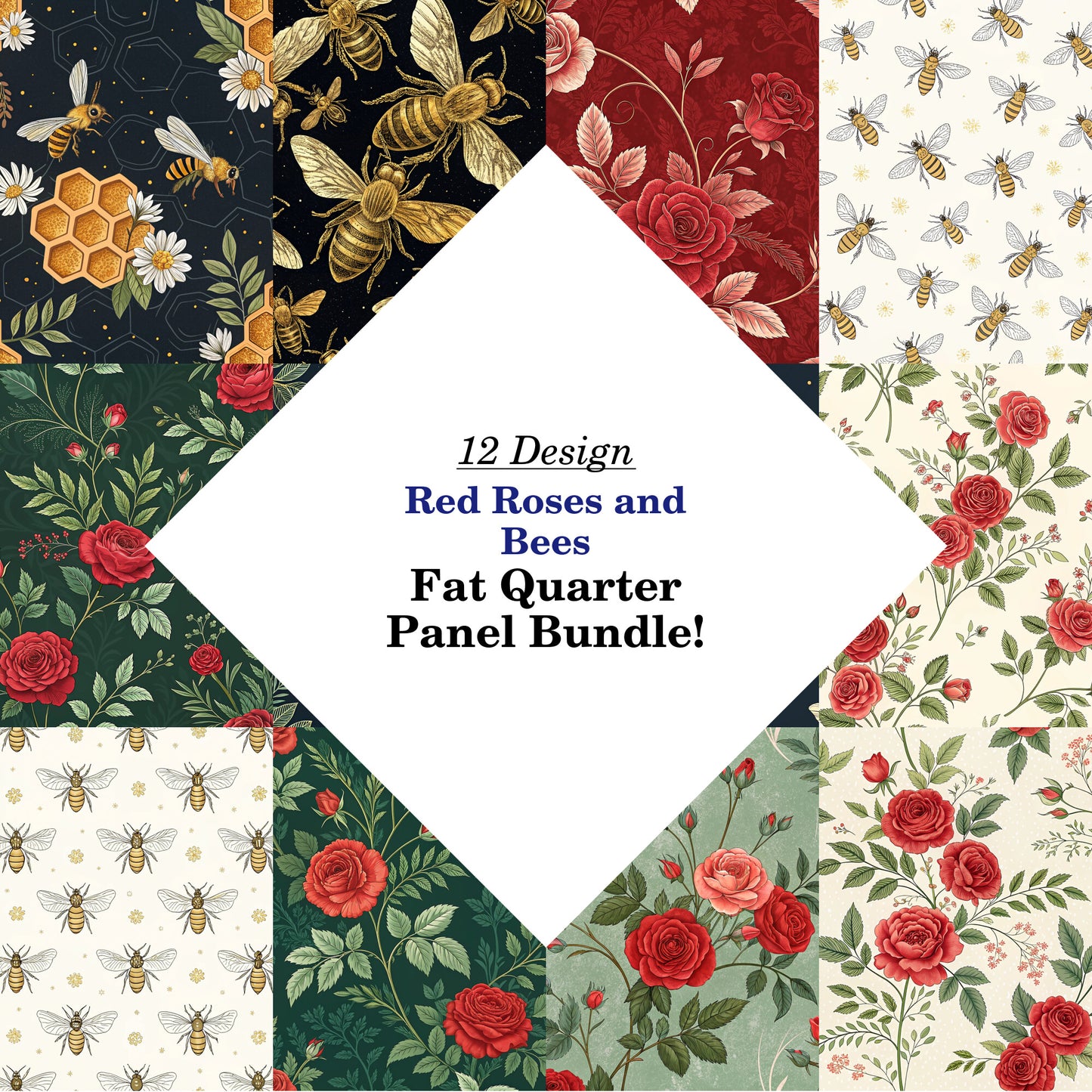 Red Roses and Bees Fat Quarter Bundle