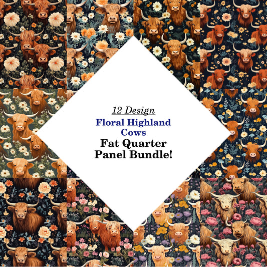 Floral Highland Cows Fat Quarter Bundle