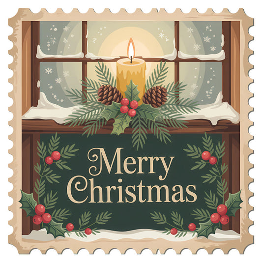 Vintage Christmas Stamps Fabric Panel 6