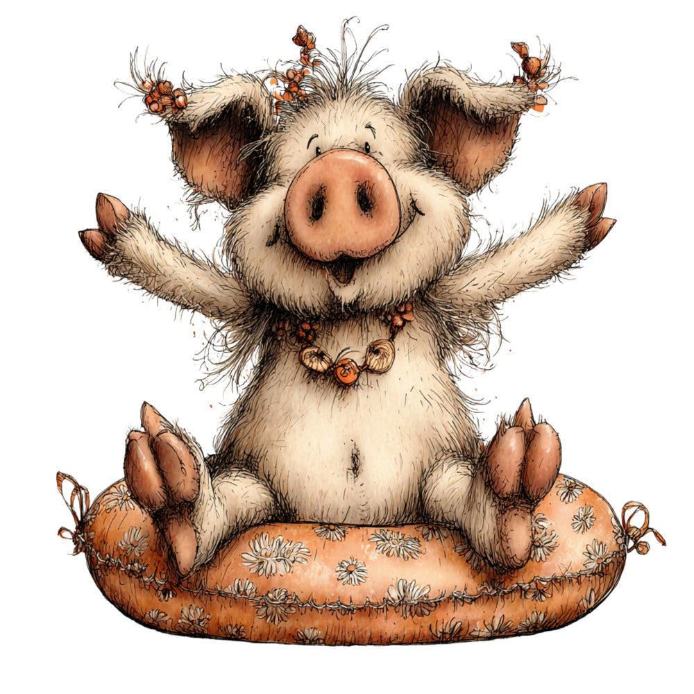 Whimsical Quirky Pool Float Pig Fabric Panel 9