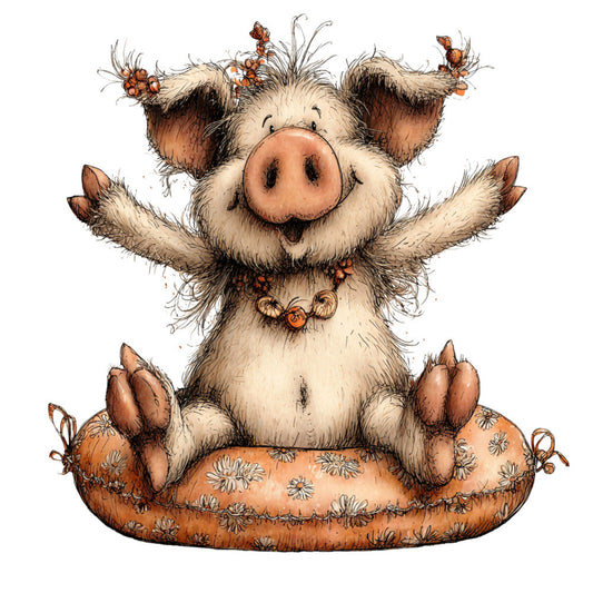 Whimsical Quirky Pool Float Pig Fabric Panel 9
