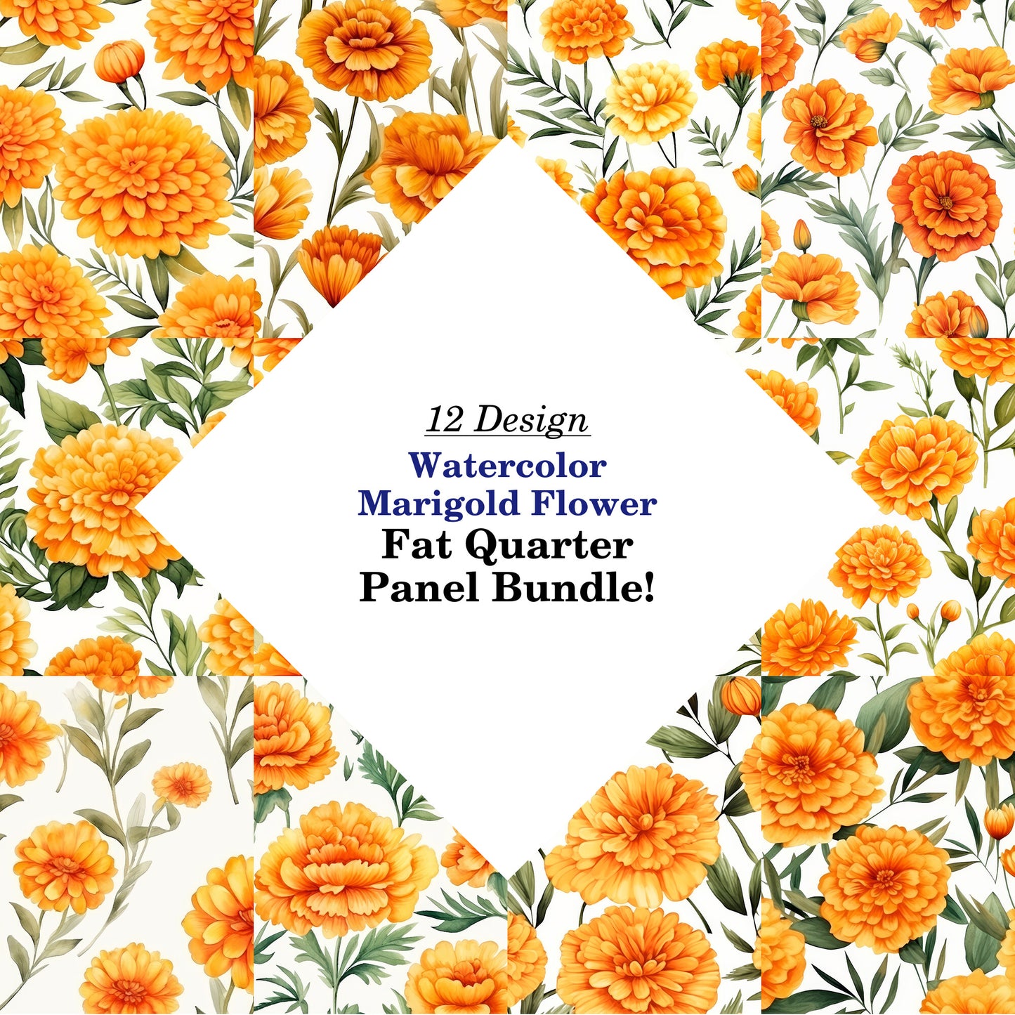 Watercolor Marigold Flower Fat Quarter Bundle