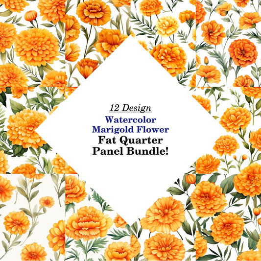 Watercolor Marigold Flower Fat Quarter Bundle