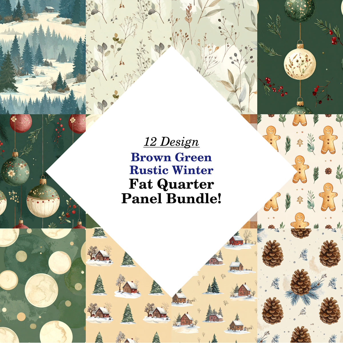 Brown Green Rustic Winter Fat Quarter Bundle