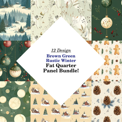 Brown Green Rustic Winter Fat Quarter Bundle
