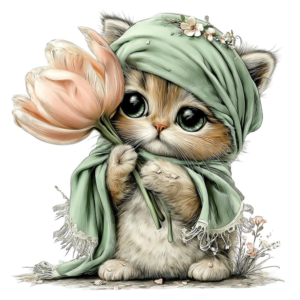 Whimsical Spring Cat Fabric Panel 10