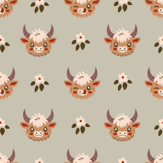 Cute Baby Highland Cows Pattern 9 Quilting Cotton Fabric