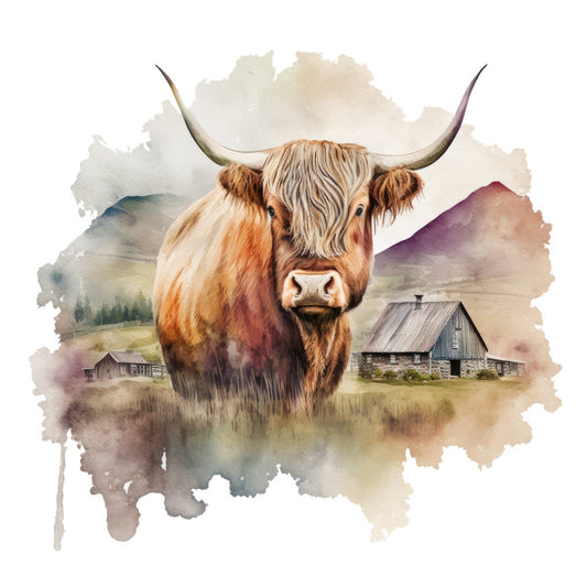Watercolor Highland Cows Fabric Panel 9