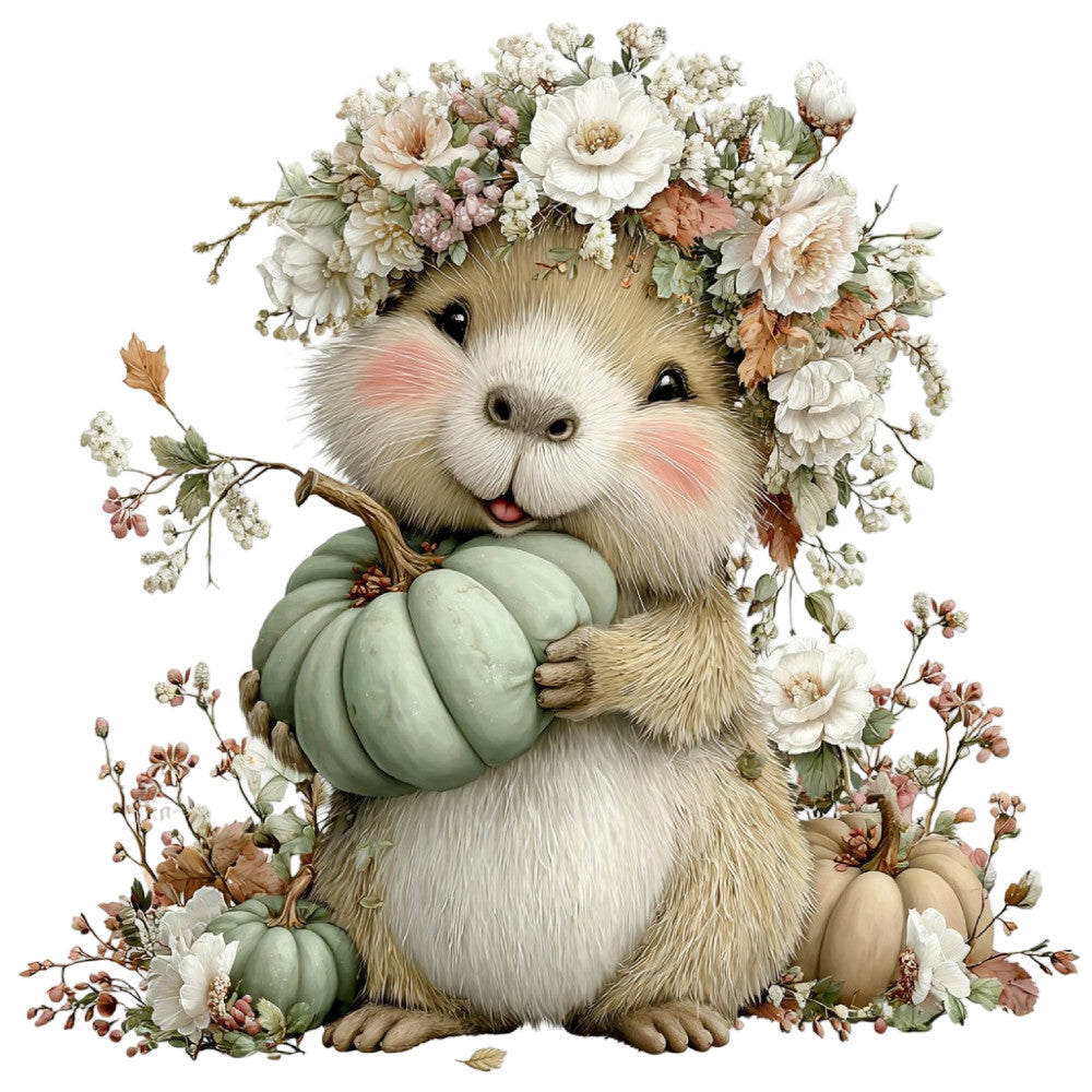 Whimsical Fall Autumn Capybara Fabric Panel 1