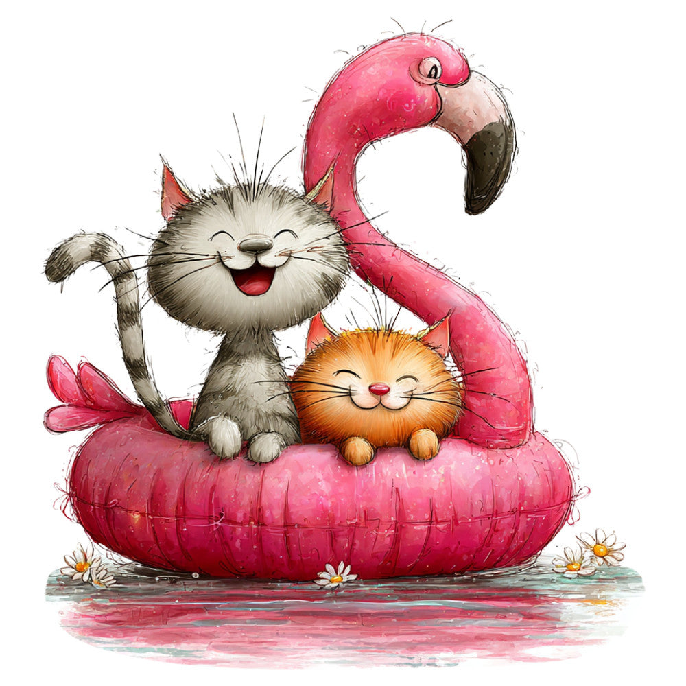 Whimsical Summer Cats Fabric Panel 30