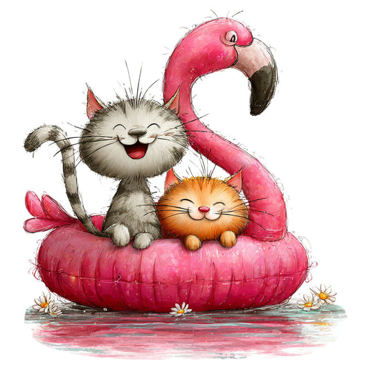 Whimsical Summer Cats Fabric Panel 30
