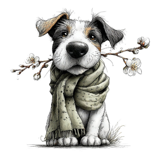 Whimsical Spring Dogs Fabric Panel 19