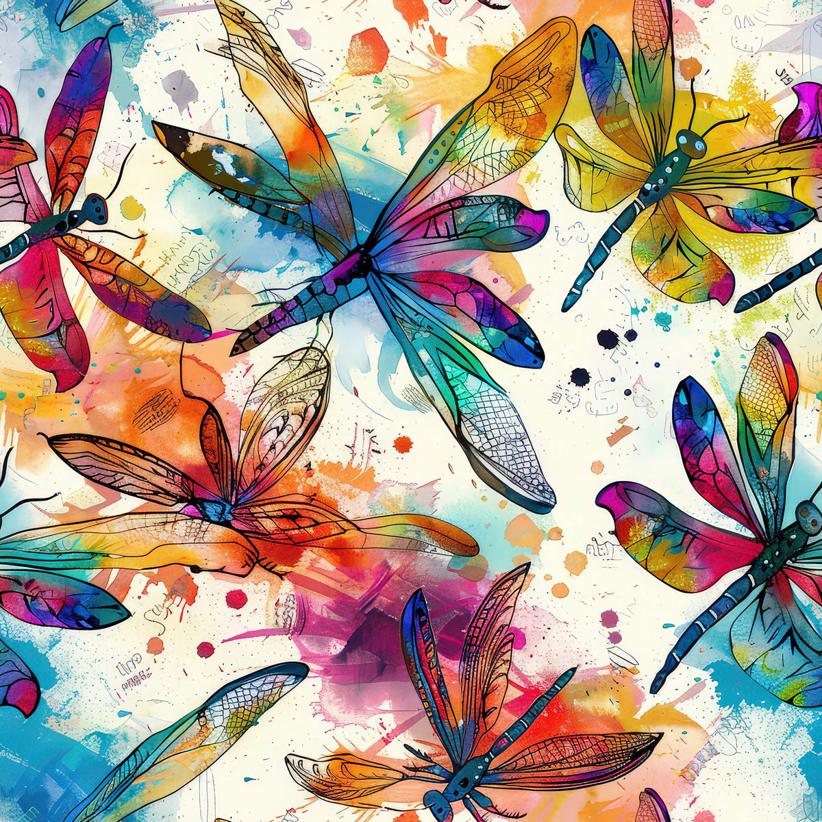 Daily Deal: Alcohol Ink Dragonfly Pattern 1 Quilting Cotton Fabric - 45" x 1 Yard"