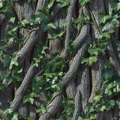 forest green, brown bark, ivy leaves, climbing vines, tree trunks, nature camouflage, woodland pattern, realistic foliage, outdoor hunting, earth tones, botanical design, quilting cotton, fabric panel, camouflage print, natural textures, forest scene, green leaves, bark texture, hunting camo, wilderness theme