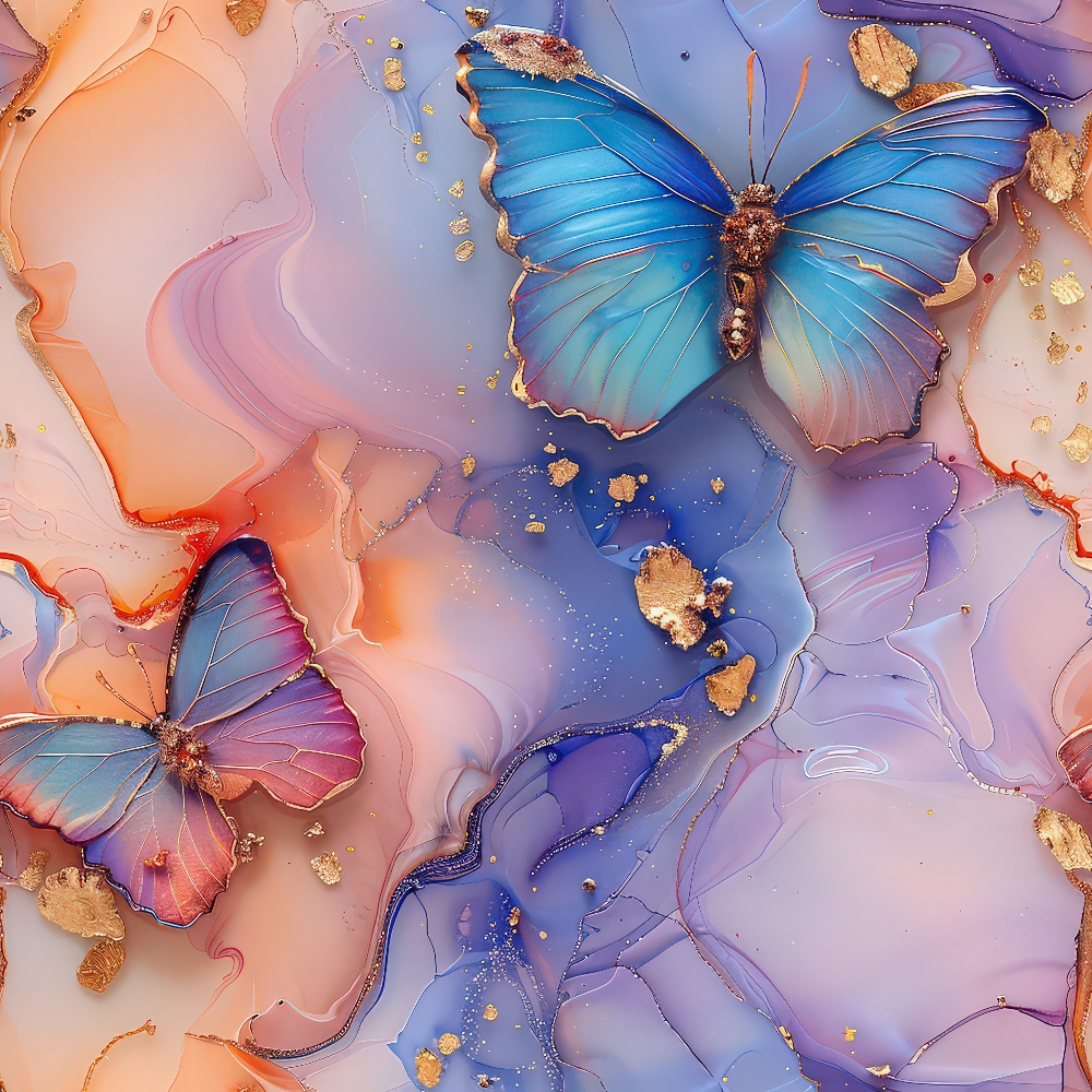 Daily Deal: Pastel Alcohol Ink Butterfly Pattern 8 Quilting Cotton Fabric - 45" x 1 Yard"