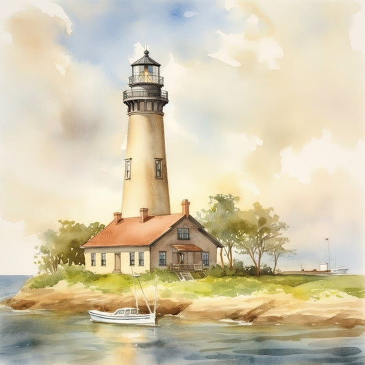 Watercolor Lighthouse Fabric Panel 7