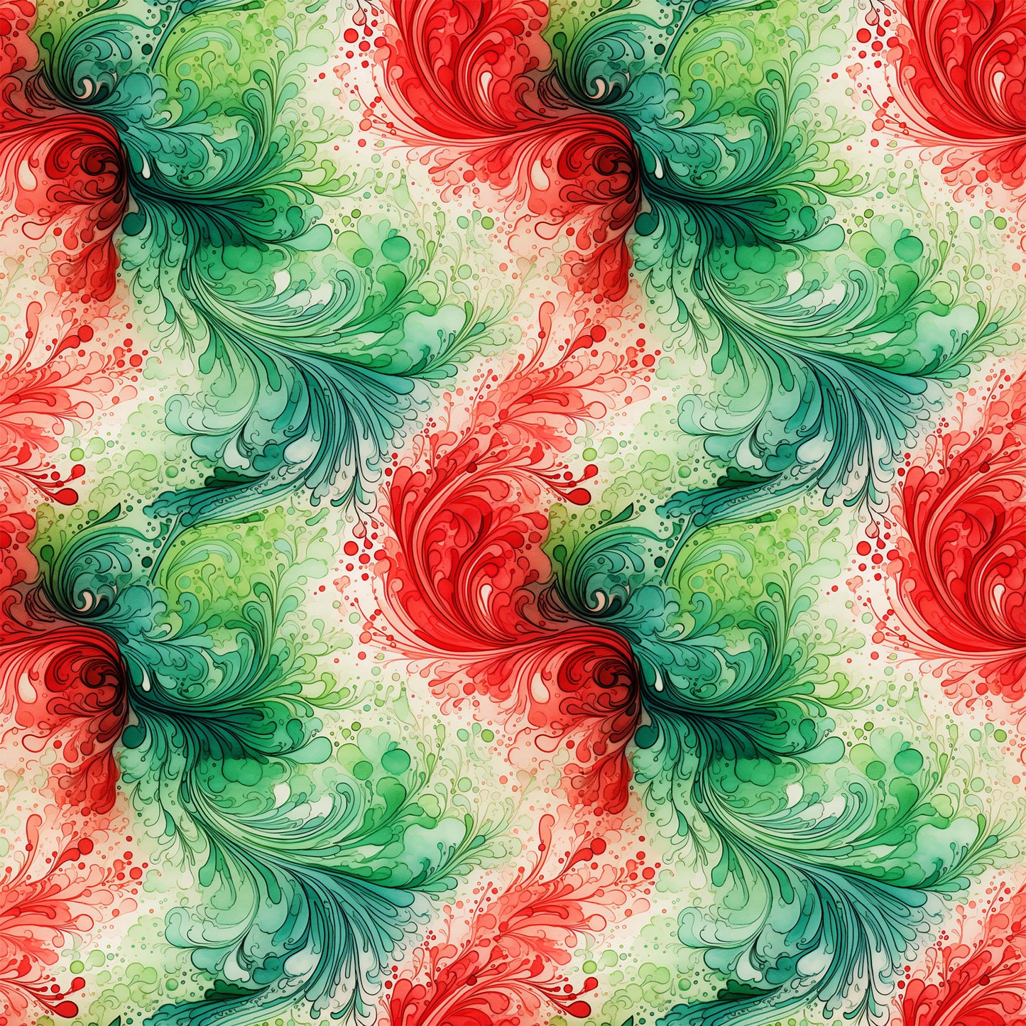 watercolor, christmas swirls, red, green, teal, emerald, coral, festive pattern, flowing design, ornamental swirls, holiday motifs, decorative flourishes, quilting cotton, fabric panel, seasonal fabric, winter colors, artistic brushstrokes, repeating pattern, crafting material, holiday sewing