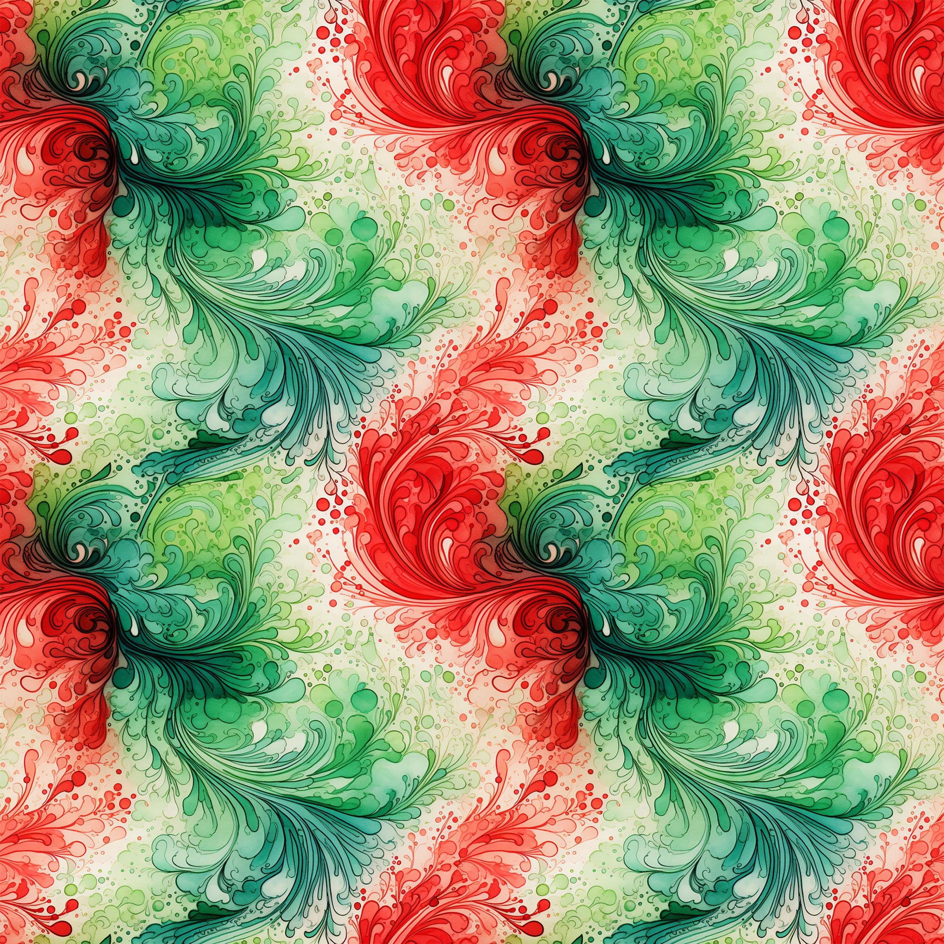 watercolor, christmas swirls, red, green, teal, emerald, coral, festive pattern, flowing design, ornamental swirls, holiday motifs, decorative flourishes, quilting cotton, fabric panel, seasonal fabric, winter colors, artistic brushstrokes, repeating pattern, crafting material, holiday sewing