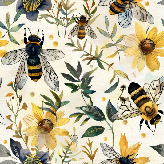 Daily Deal: Vintage Watercolor Honey Bee Quilting Cotton Fabric - 45" x 1 Yard"