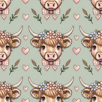 Highland Cow Heads Pattern 13 Quilting Cotton Fabric