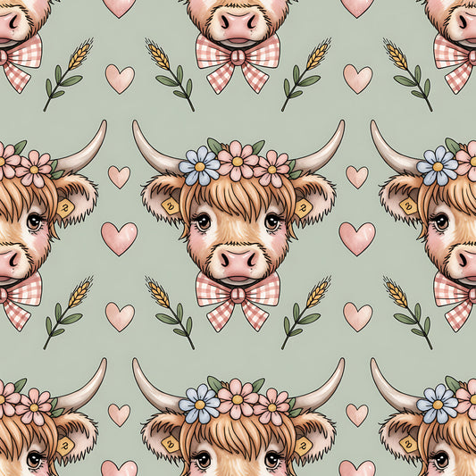 Highland Cow Heads Pattern 13 Quilting Cotton Fabric