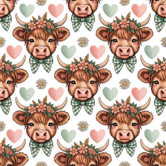 Highland Cow Heads Pattern 5 Quilting Cotton Fabric