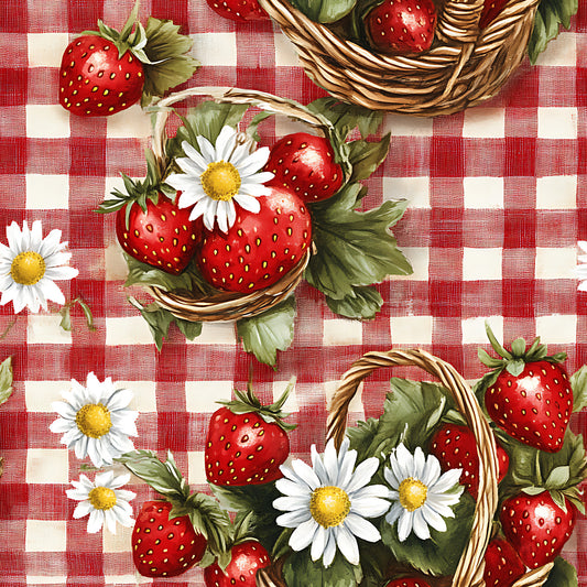 Strawberry Gingham Picnic Pattern 15 Quilting Cotton Fabric