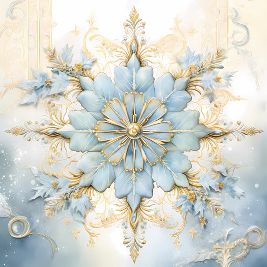 Light Blue and Gold Christmas Fabric Panel 3