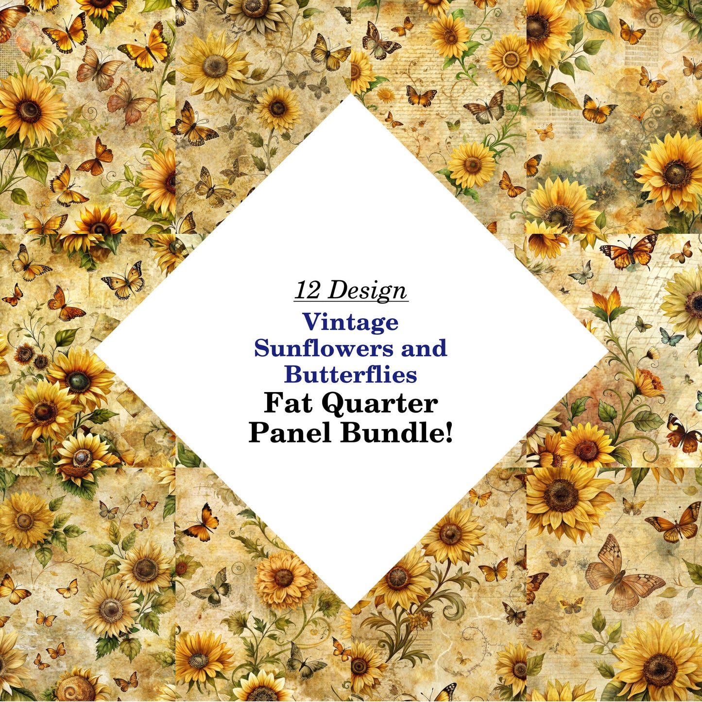 Vintage Sunflowers and Butterflies Fat Quarter Bundle