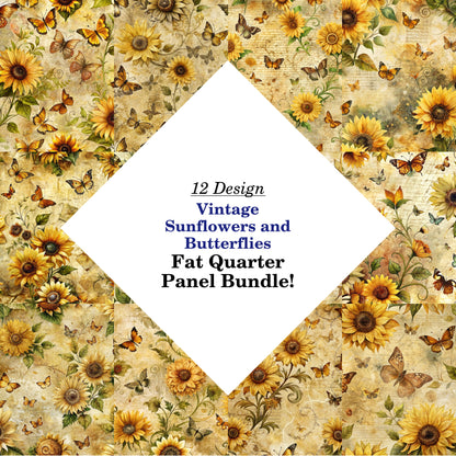 Vintage Sunflowers and Butterflies Fat Quarter Bundle