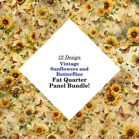 Vintage Sunflowers and Butterflies Fat Quarter Bundle