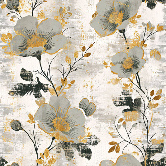 Daily Deal: Antique Linocut Stenciled Pastel Florals Pattern 8 Quilting Cotton Fabric - 45" x 0.5 Yards"