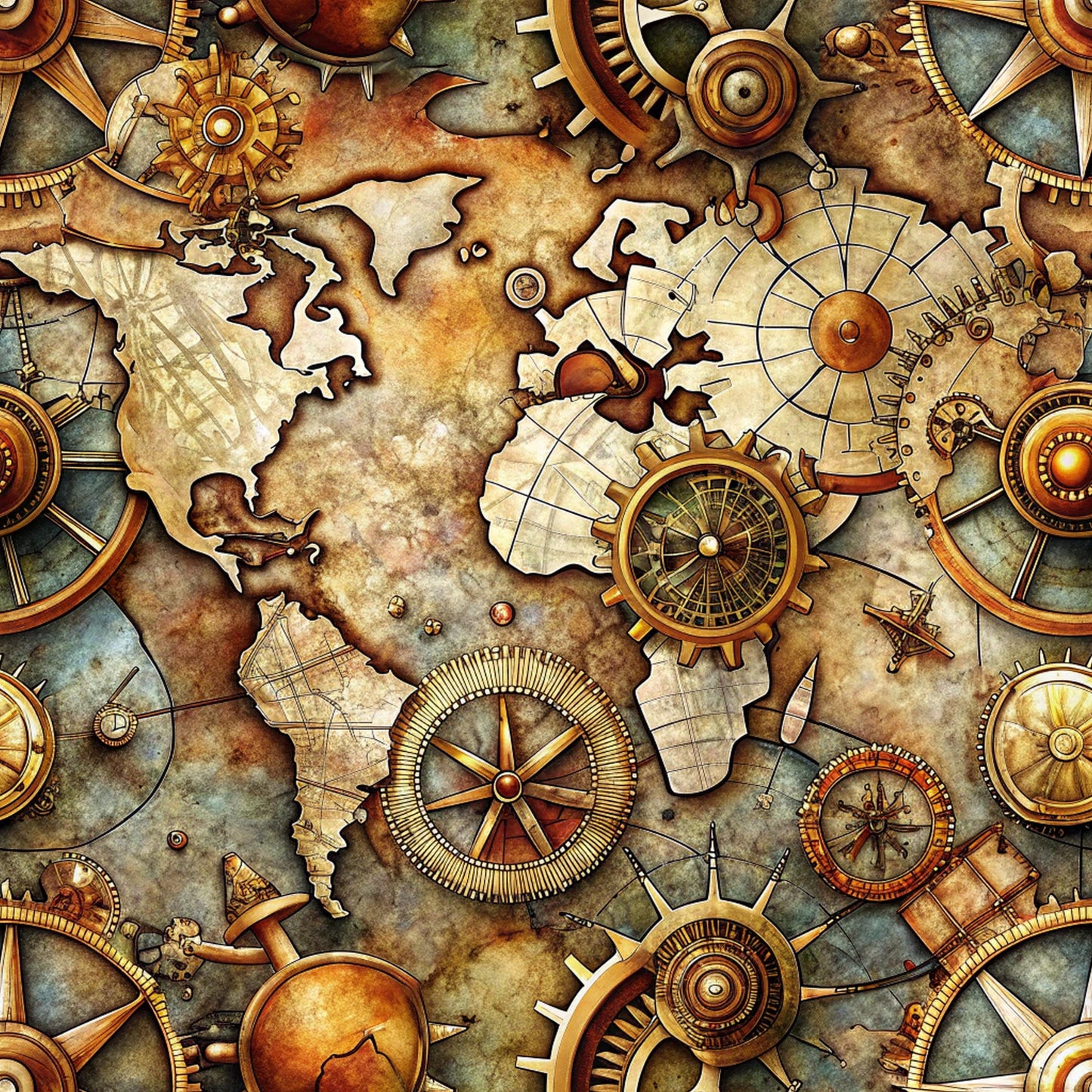 Steampunk Old Maps Pattern 10 Quilting Cotton Fabric