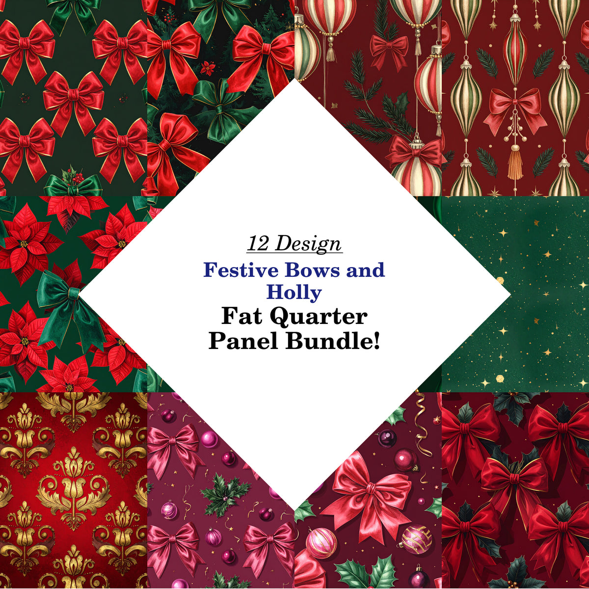 Festive Bows and Holly Fat Quarter Bundle