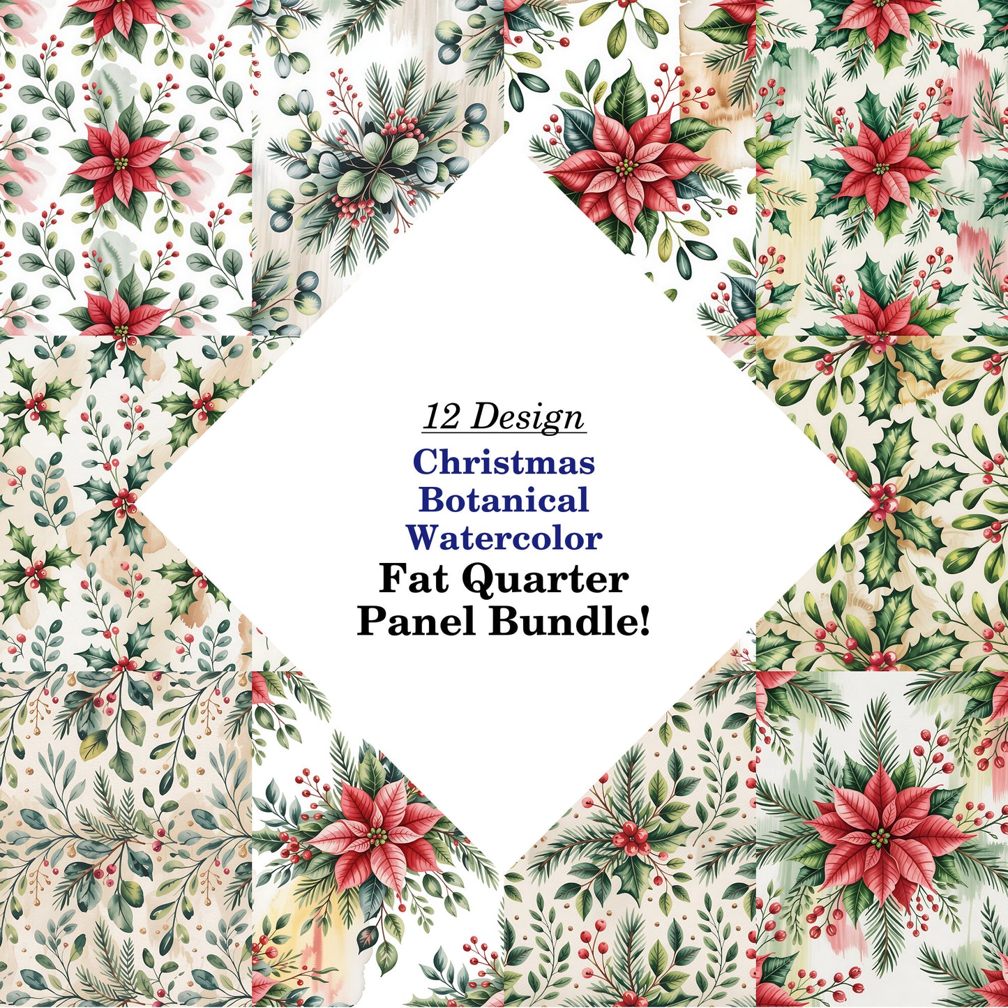 Christmas Botanical Watercolor Fat Quarter Bundle