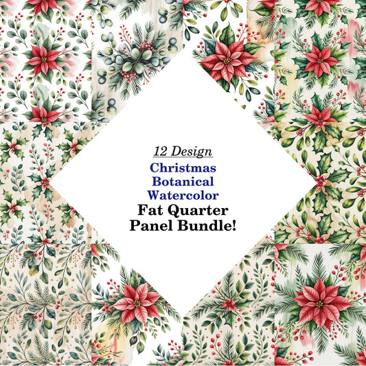 Christmas Botanical Watercolor Fat Quarter Bundle