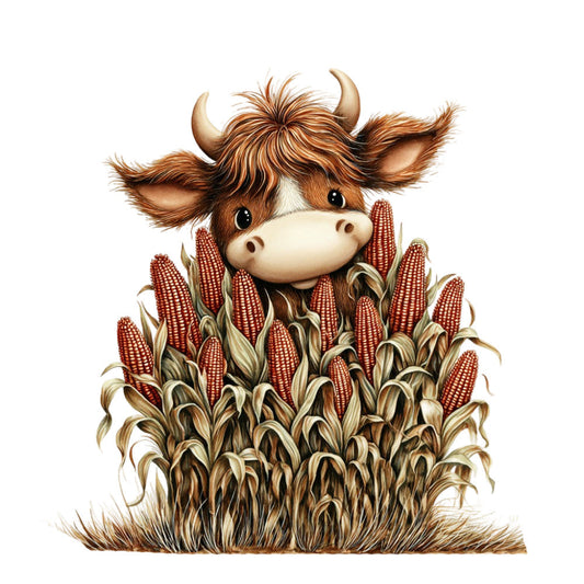 Whimsical Autumn Cow Fabric Panel 10