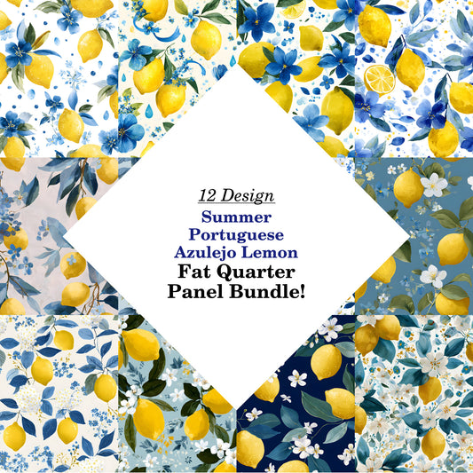Summer Portuguese Azulejo Lemon Fat Quarter Bundle