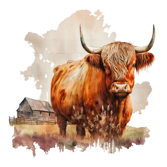 Watercolor Highland Cows Fabric Panel 2
