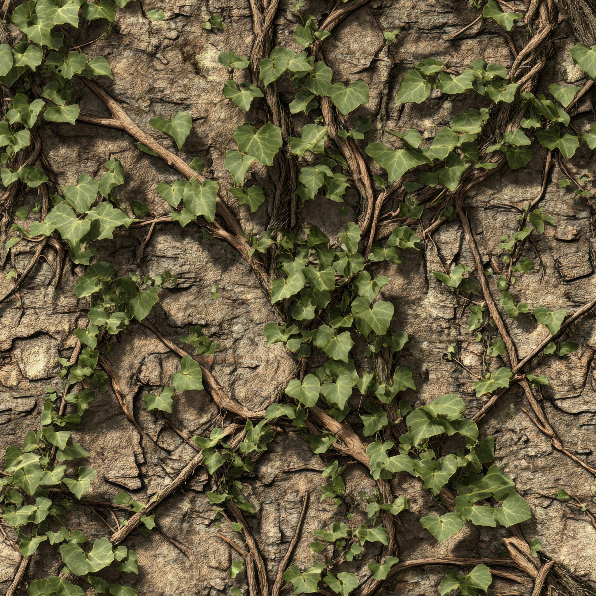 realistic camo, hunting pattern, ivy leaves, tree bark, brown bark, green foliage, woodland camouflage, nature scene, climbing vines, outdoor theme, quilting cotton, fabric panel, earth tones, forest pattern, camouflage print, botanical design, hunting fabric, natural textures, outdoor adventure