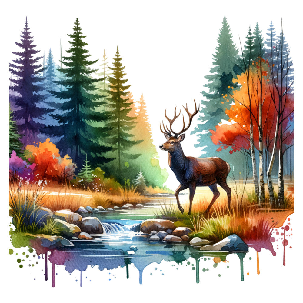 Autumn Forest Deer Fabric Panel 5