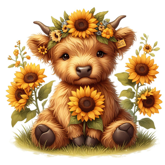 Sunflower Highland Cows Fabric Panel 11