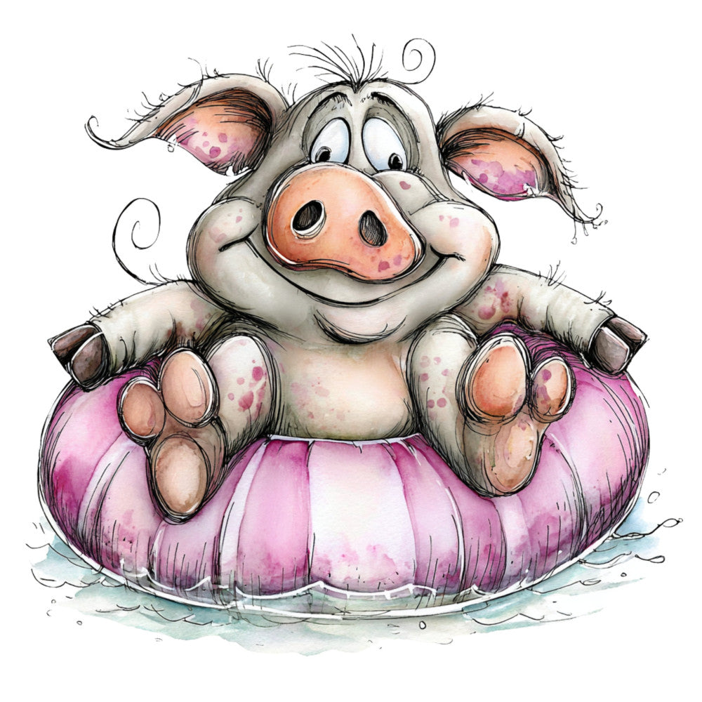 Whimsical Quirky Pool Float Pig Fabric Panel 14