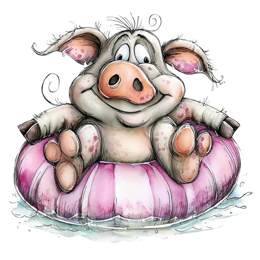 Whimsical Quirky Pool Float Pig Fabric Panel 14