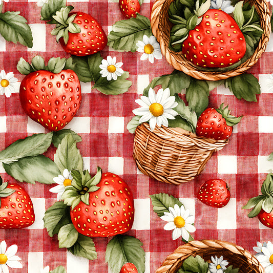 Strawberry Gingham Picnic Pattern 4 Quilting Cotton Fabric