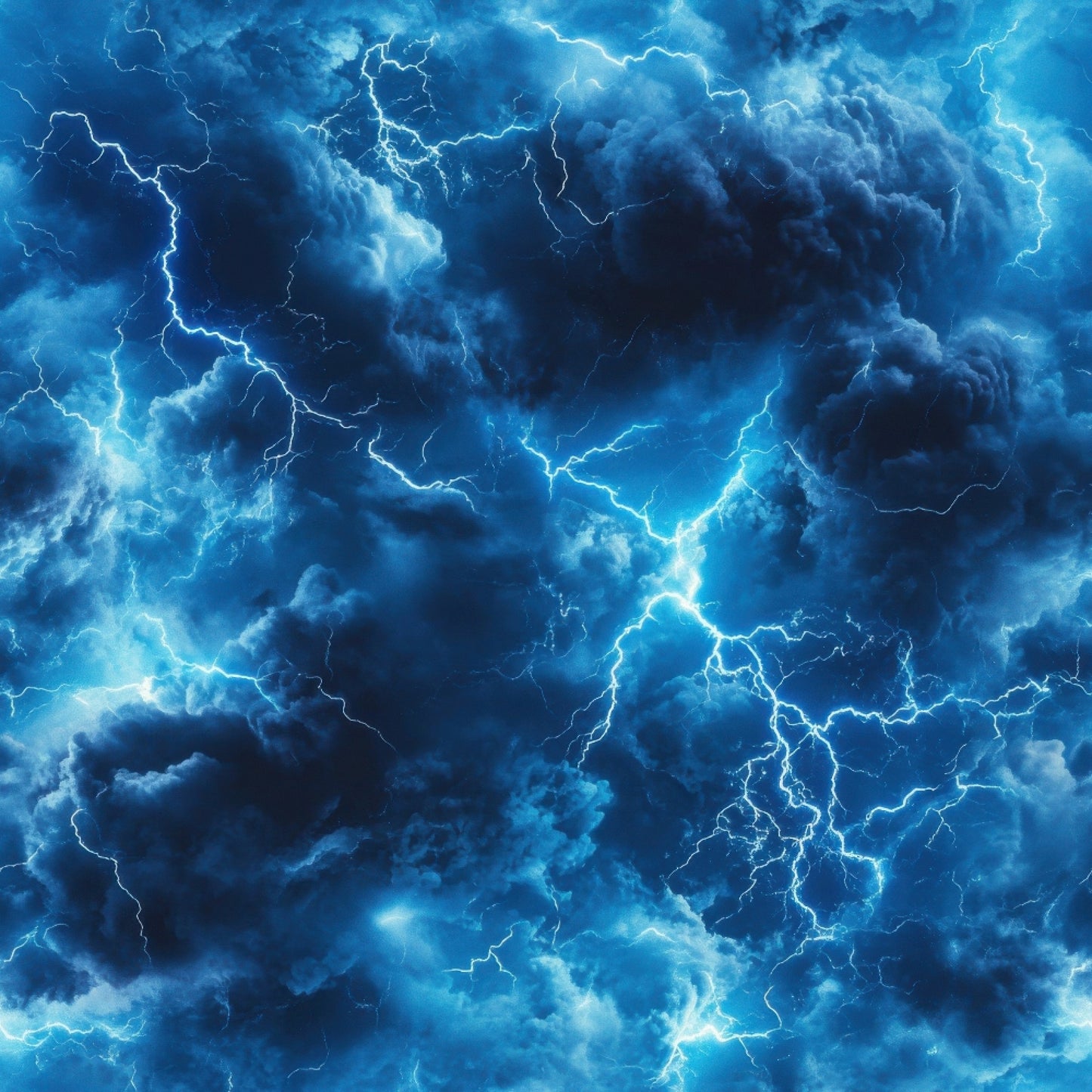 electric blue, navy blue, storm clouds, lightning bolts, thunderstorm, dramatic sky, weather pattern, quilting cotton, fabric panel, stormy atmosphere, electrical discharge, tempest, turbulent clouds, bright lightning, dark storm, meteorological, nature scene, powerful storm, quilting fabric, cotton material