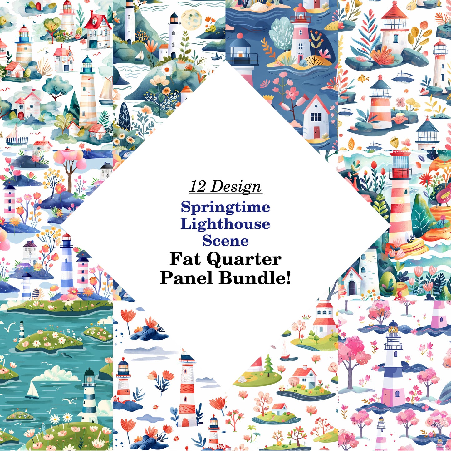 Springtime Lighthouse Scene Fat Quarter Bundle