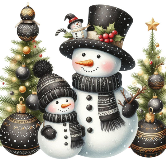 Black Hat Snowmen Fabric Panel 1
