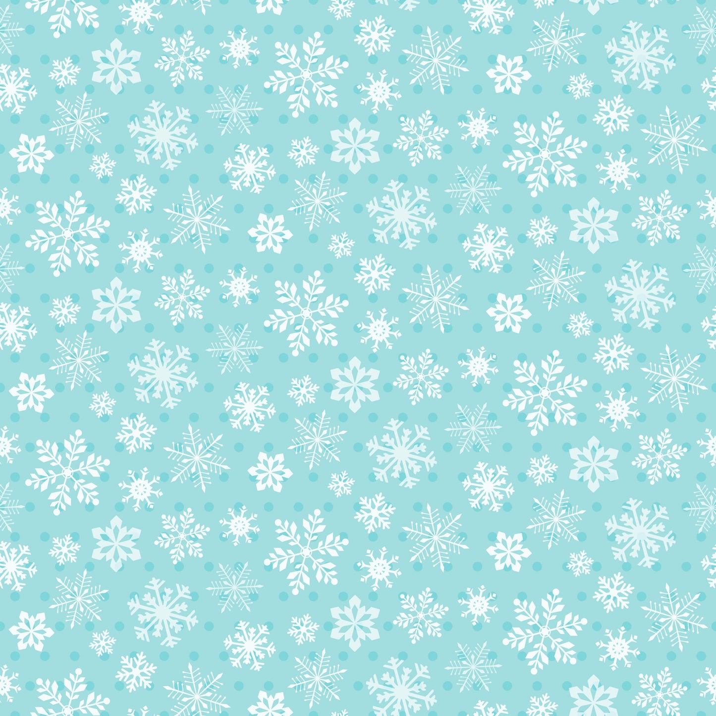 turquoise background, white snowflakes, winter pattern, repeating design, geometric snowflakes, icy blue, aqua fabric, seasonal motif, delicate snowflakes, crystalline patterns, quilting cotton, fabric panel, winter wonderland, frosty design, holiday fabric, christmas theme, scattered snowflakes, cool tones, festive pattern