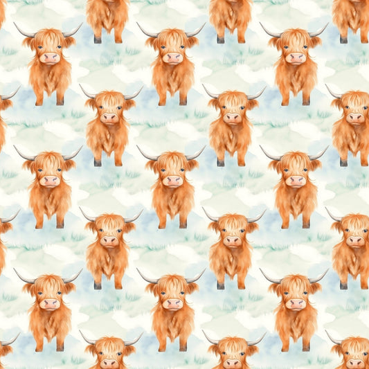 Funky Highland Cows Pattern 4 Quilting Cotton Fabric